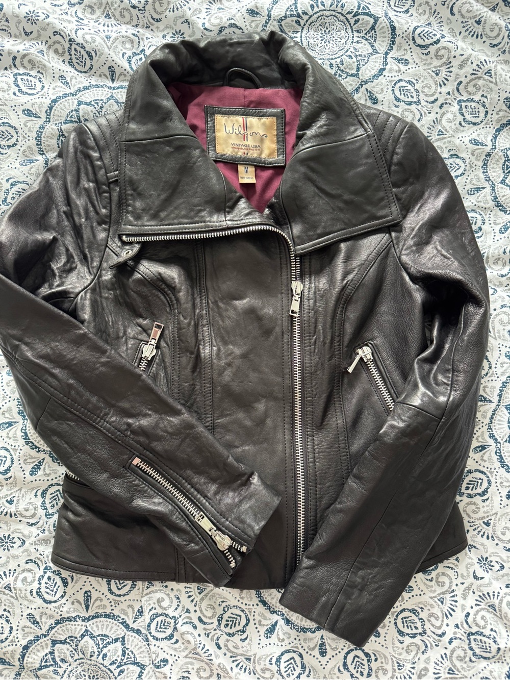 Wilson’s motorcycle Biker Jacket. Vintage USA Leather size M.
